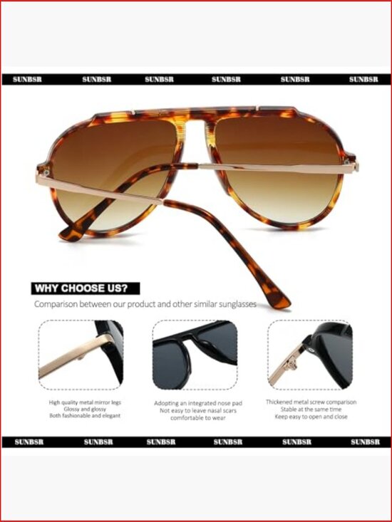 Oversized Retro Aviator Sunglasses Metal UV400 Protection Square Shades main image 7